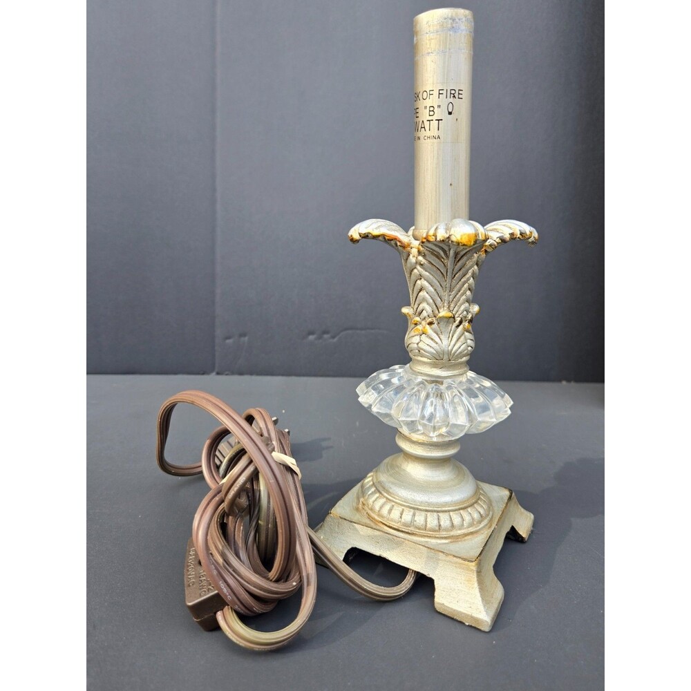 Hollywood Regency Style Buffet Lamp - Silver/Gold Acanthus Leaf with Crystal Bas